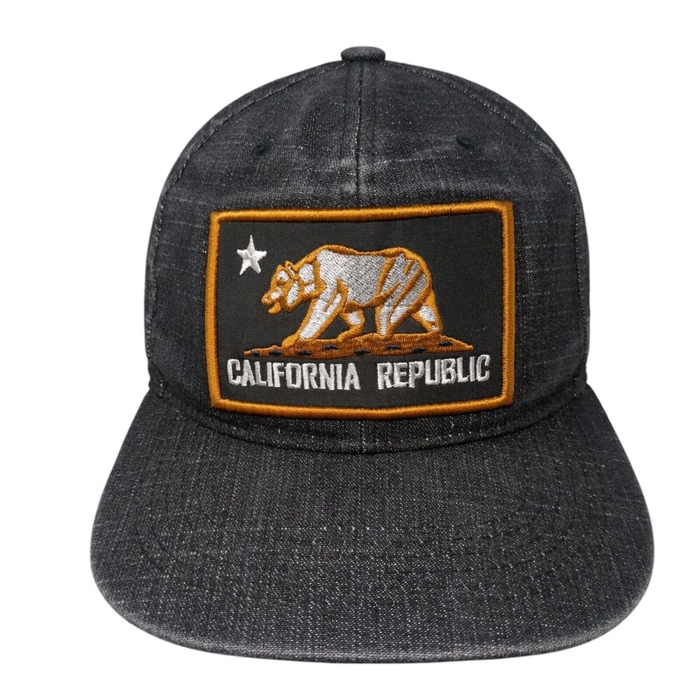California Republic Bear Snapback Hat Gray One Size Embroidered Denim